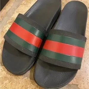 Gucci | Shoes | Gucci Mens Black Slides With Red And Green 